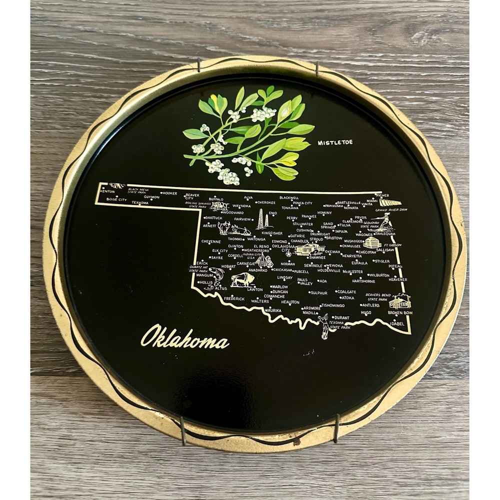 Vintage Oklahoma Souvenir State Travel Metal Tray Plate